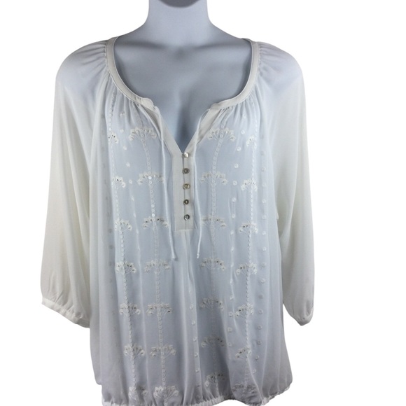 Lane Bryant White Embroidered Blouse with sequins, Size 22/24 - Picture 1 of 6